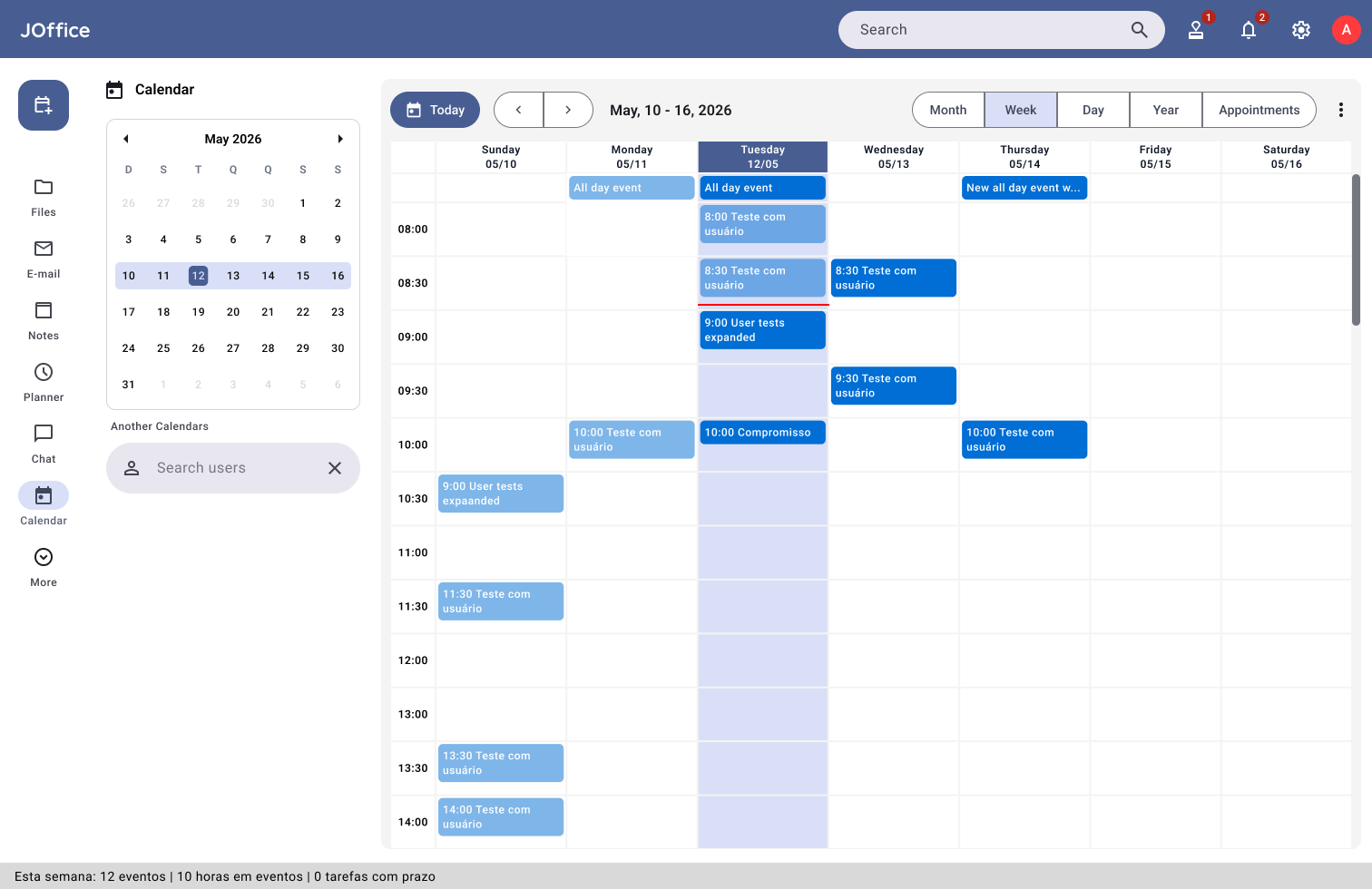 JOffice Calendário — agendas e reuniões partilhadas