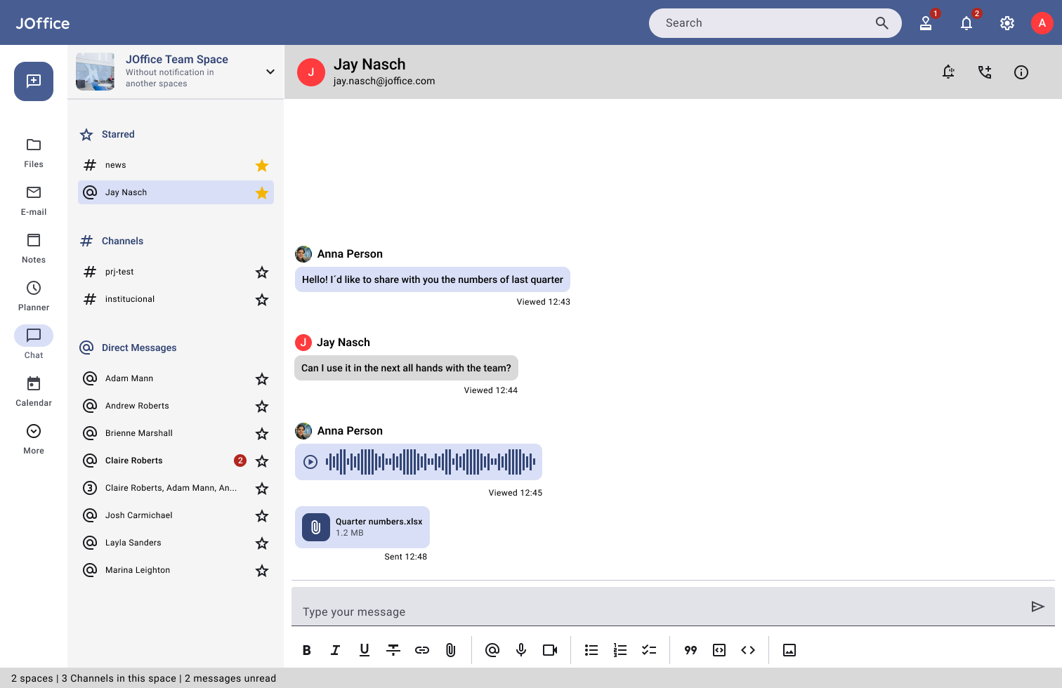 JOffice Chat — mensagens e videochamadas de equipa