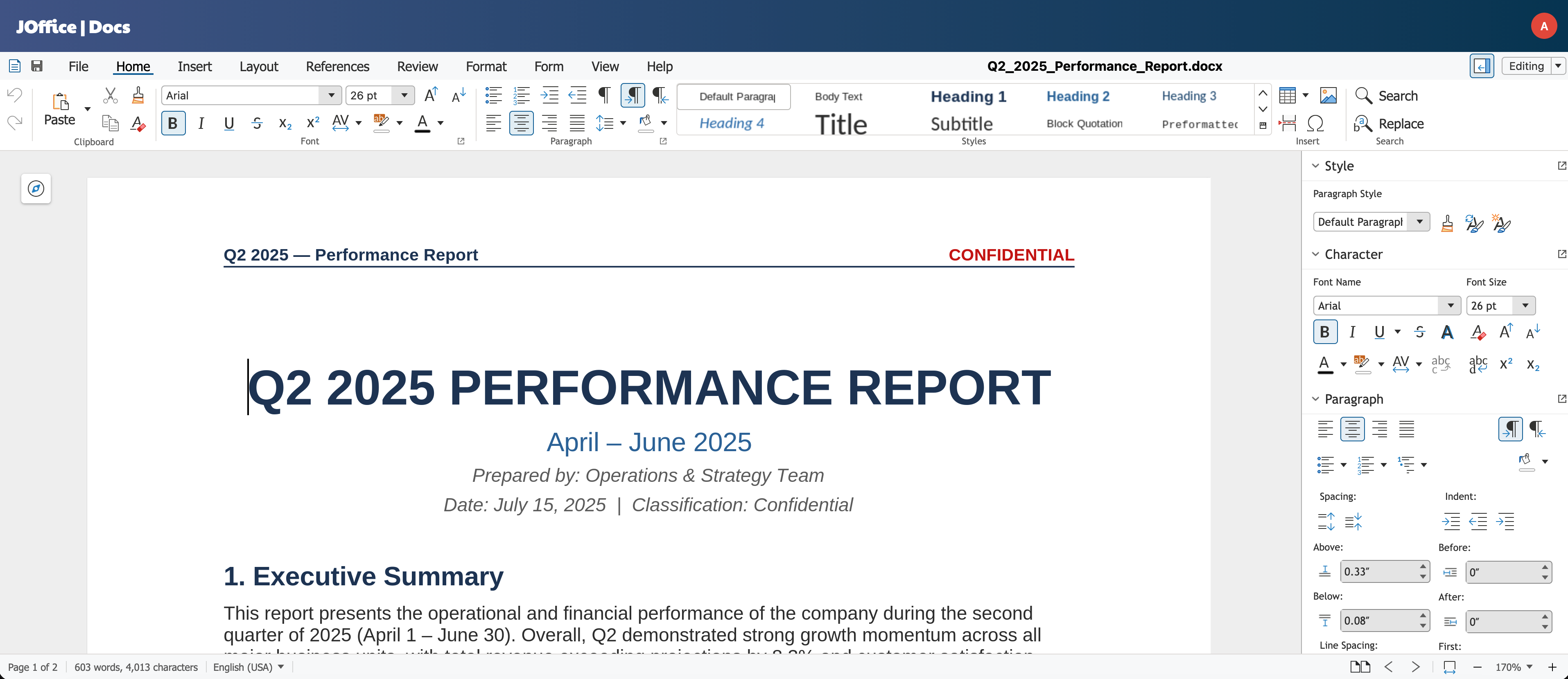 JOffice Edição de Texto — editor de documentos online