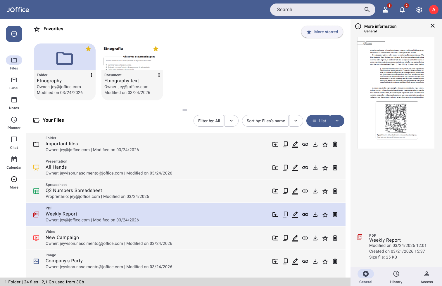 JOffice Drive — armazenamento de ficheiros na nuvem europeia