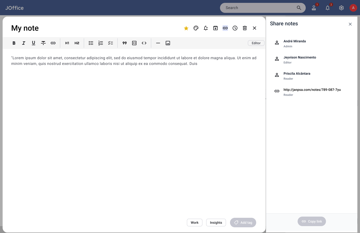 JOffice Notas — bloco de notas e organização de ideias